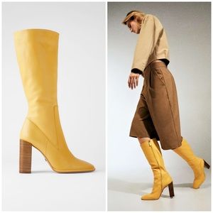 Zara high-heeled yellow leather boots 8 39